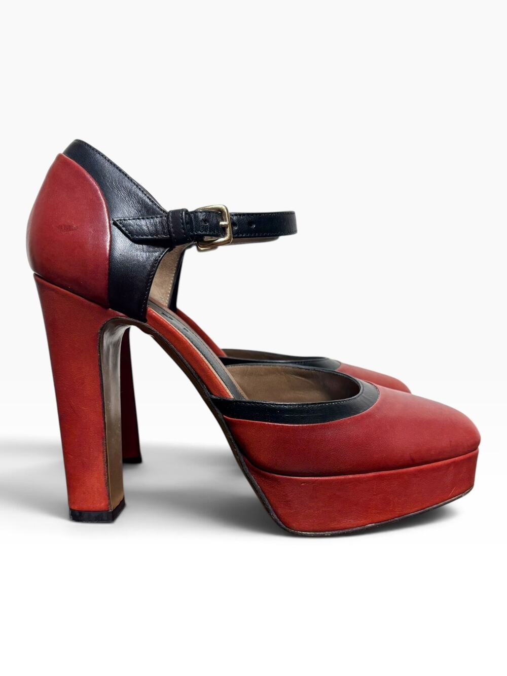 Marni Red & Black Colorblock Leather Platform Heels 37 7
